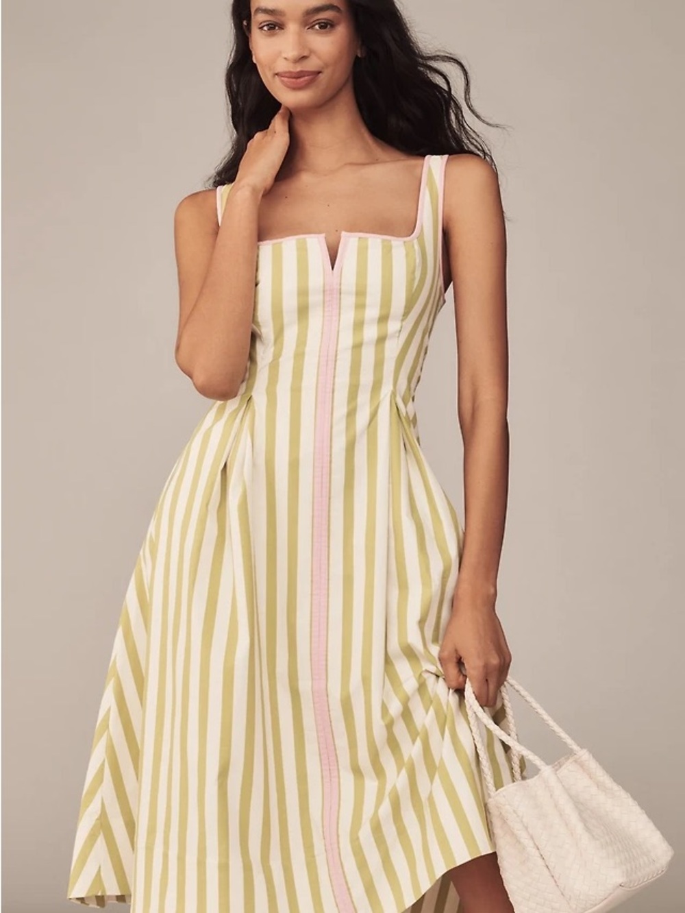 Maeve Anthropologie Green White Striped dress size 2